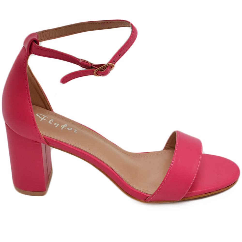 Sandalo alto donna fucsia con tacco doppio 6 cm cinturino alla caviglia linea basic cerimonia evento elegante
