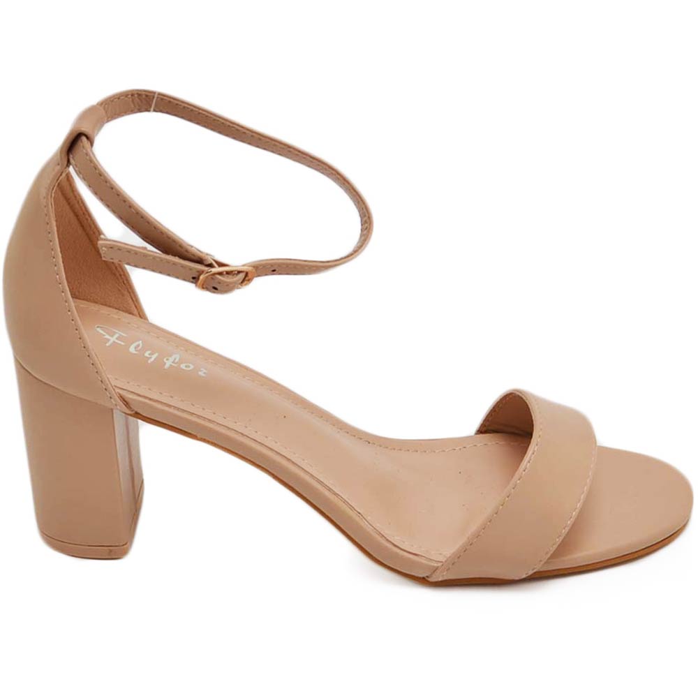 Sandalo alto donna beige nude con tacco doppio 6 cm cinturino alla caviglia linea basic cerimonia evento elegante.