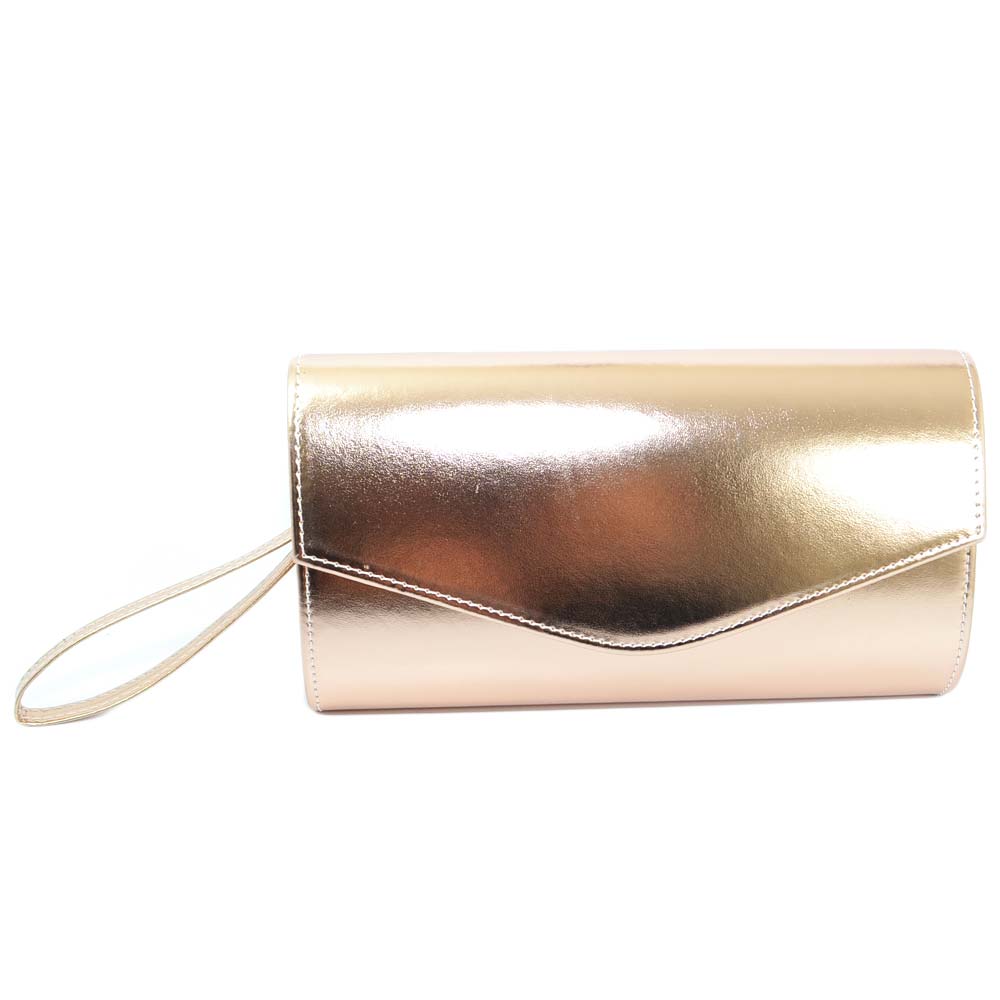 Pochette donna made in italy in ecopelle bronzo con catena e chiusura clip linea basic.