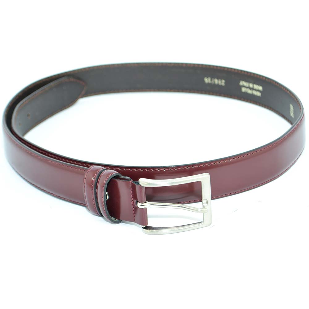 Cintura uomo cintura regolabile pellame lucido abrasivato color vino tinta unita con fibbia metallo linea business man