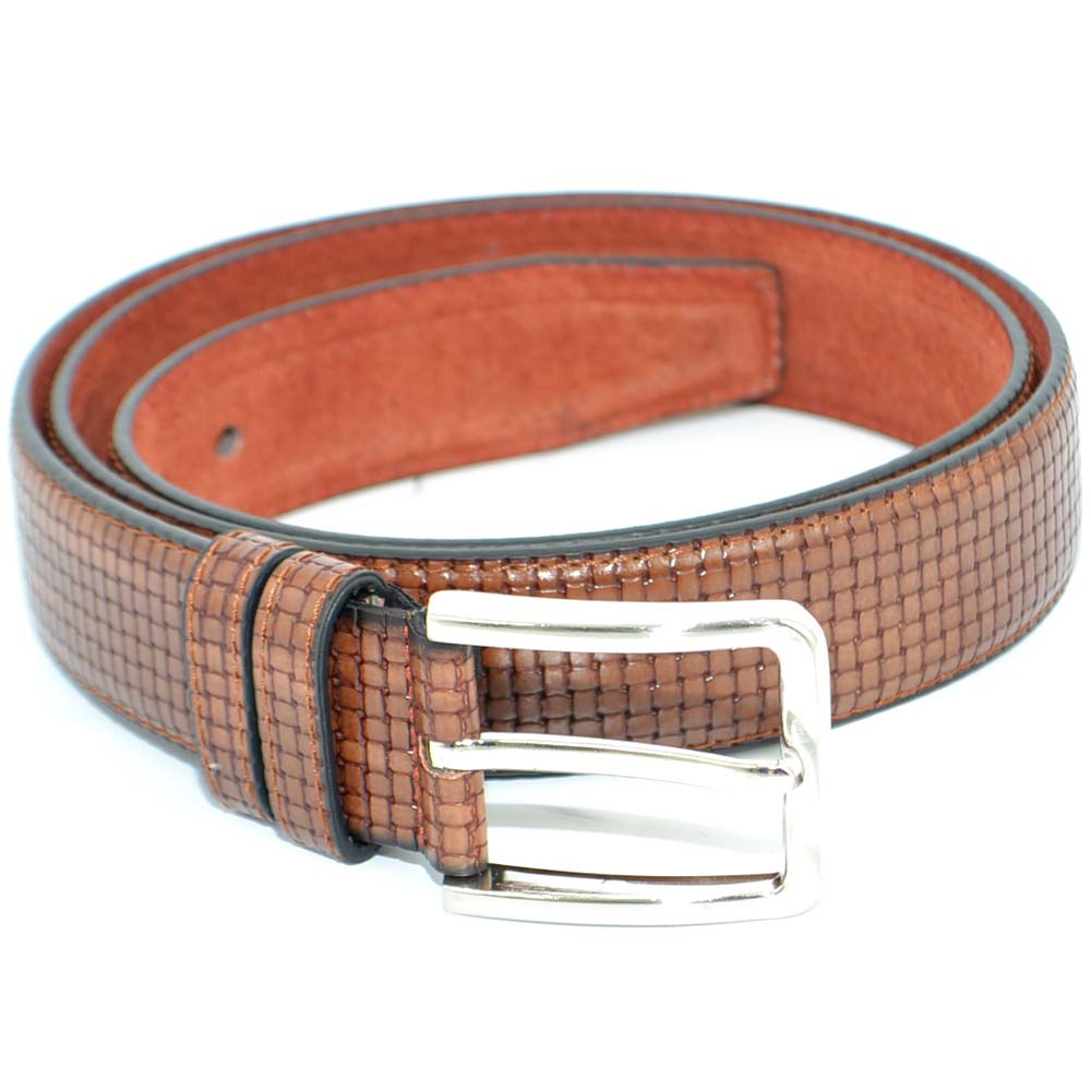Cintura uomo vera pelle marrone con intreccio stretto fibbia in metallo cintura regolabile linea cerimonia