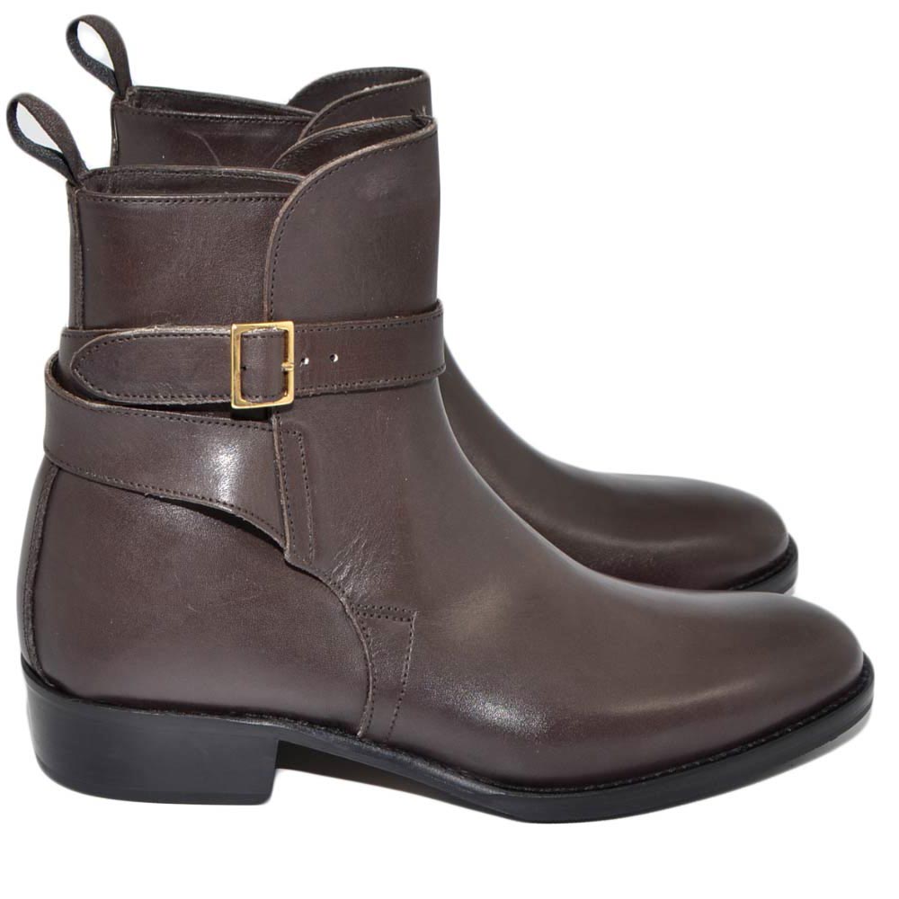Camperos stivali uomo LS Luisantiago in vera pelle nappa testa di moro cinghia ottone fondo cuoio handmade in Italy