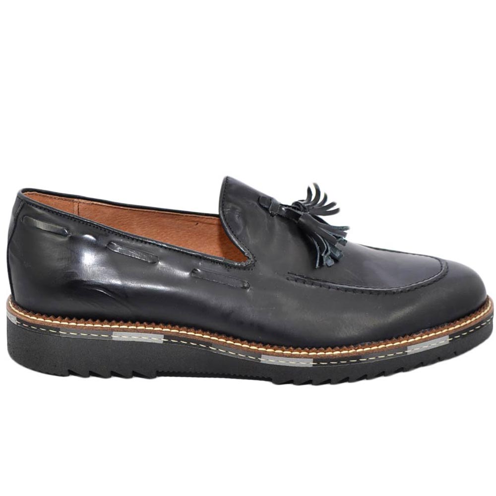 College mocassino uomo inglese nero vera pelle nappa e bon bon fondo gomma light alto bicolore handmade italy business.