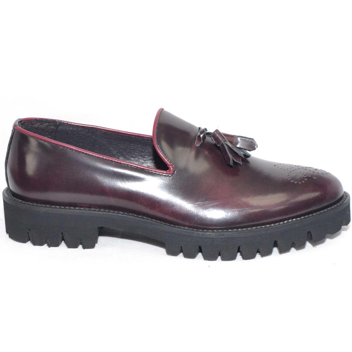 scarpe uomo mocassino bordeaux scuro tinta unita fondo antiscivolo ultraleggero roccia nappe bordeaux made in italy.