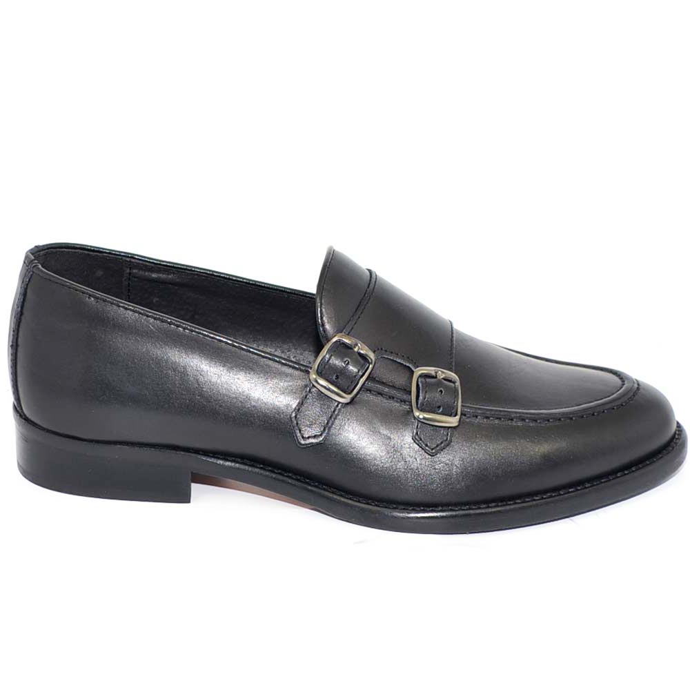 Scarpe uomo con fibbia doppia nero sottile derby vintage in vera pelle crust slip on business linea dandy