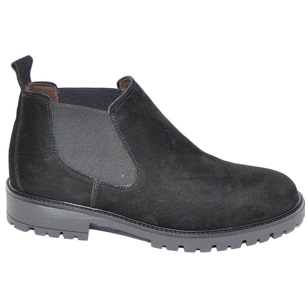 Beatles uomo modello Chelsea basso alla caviglia con elastico in camoscio spazzolato nero e fondo roccia made in Italy 