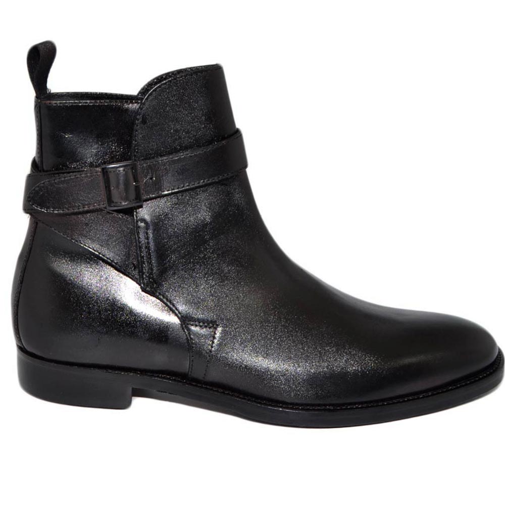 Scarpe uomo beatles chelsea vera pelle nero spazzolato con fibbia nera fondo gomma invernale made in italy