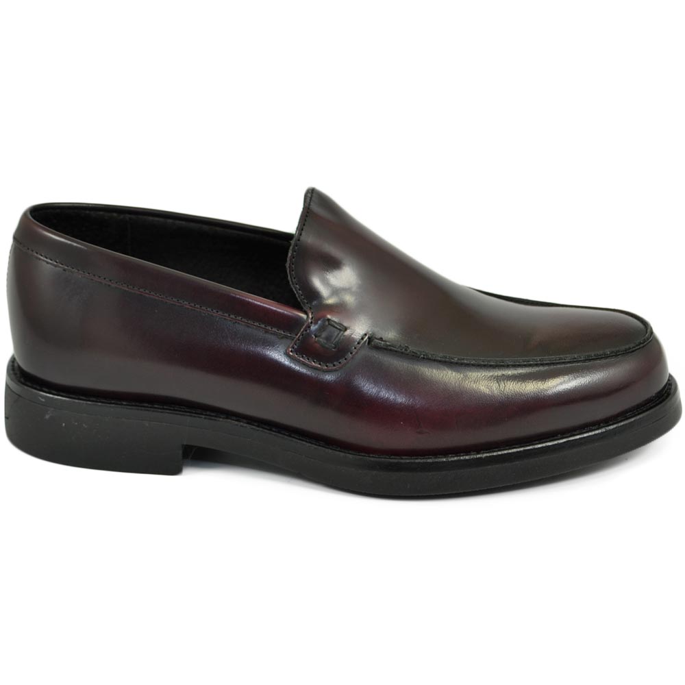 Scarpe uomo mocassini inglese college liscio vera pelle bordeaux elegante made in italy fondo gomma leggera cerimonia