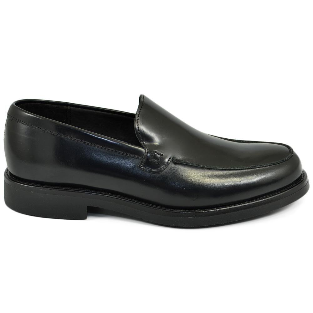 Scarpe uomo mocassini inglese college liscio vera pelle nero elegante made in italy fondo gomma leggera cerimonia.