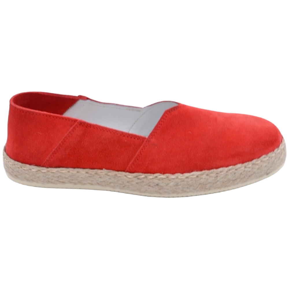 LS Espadrillas uomo scarpe da barca in vera pelle scamosciata rosso lavorazione stroebel con fondo in memory.