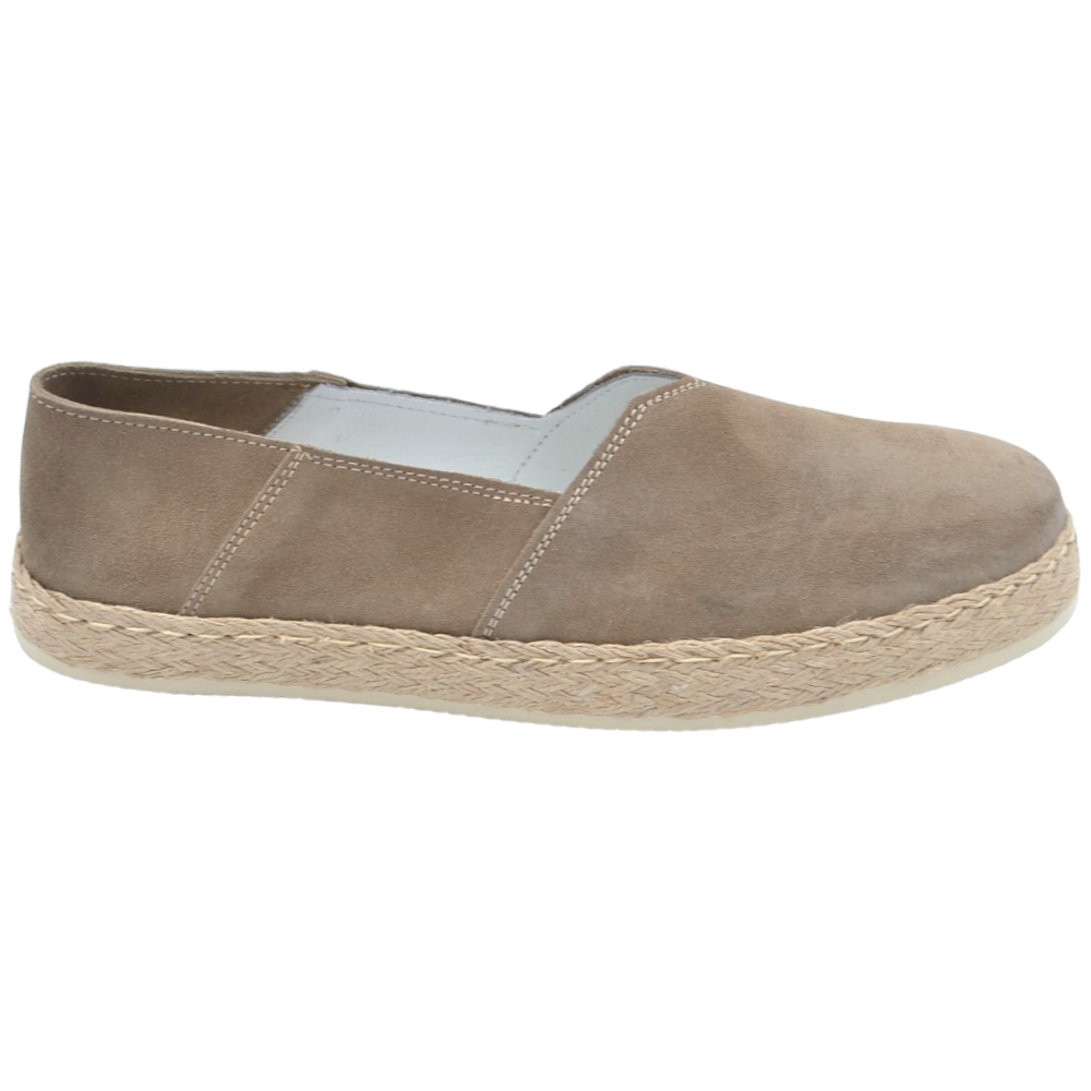 LS Espadrillas uomo scarpe da barca in vera pelle scamosciata beige lavorazione stroebel con fondo in memory.