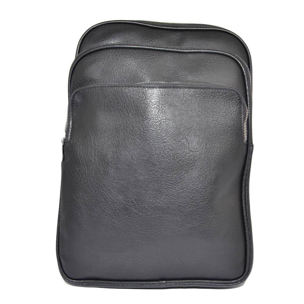 Zaino uomo borsa nero cartella tascata chiusura a zip 2 aperture vari scompartimenti frontale capiente bagaglio viaggio