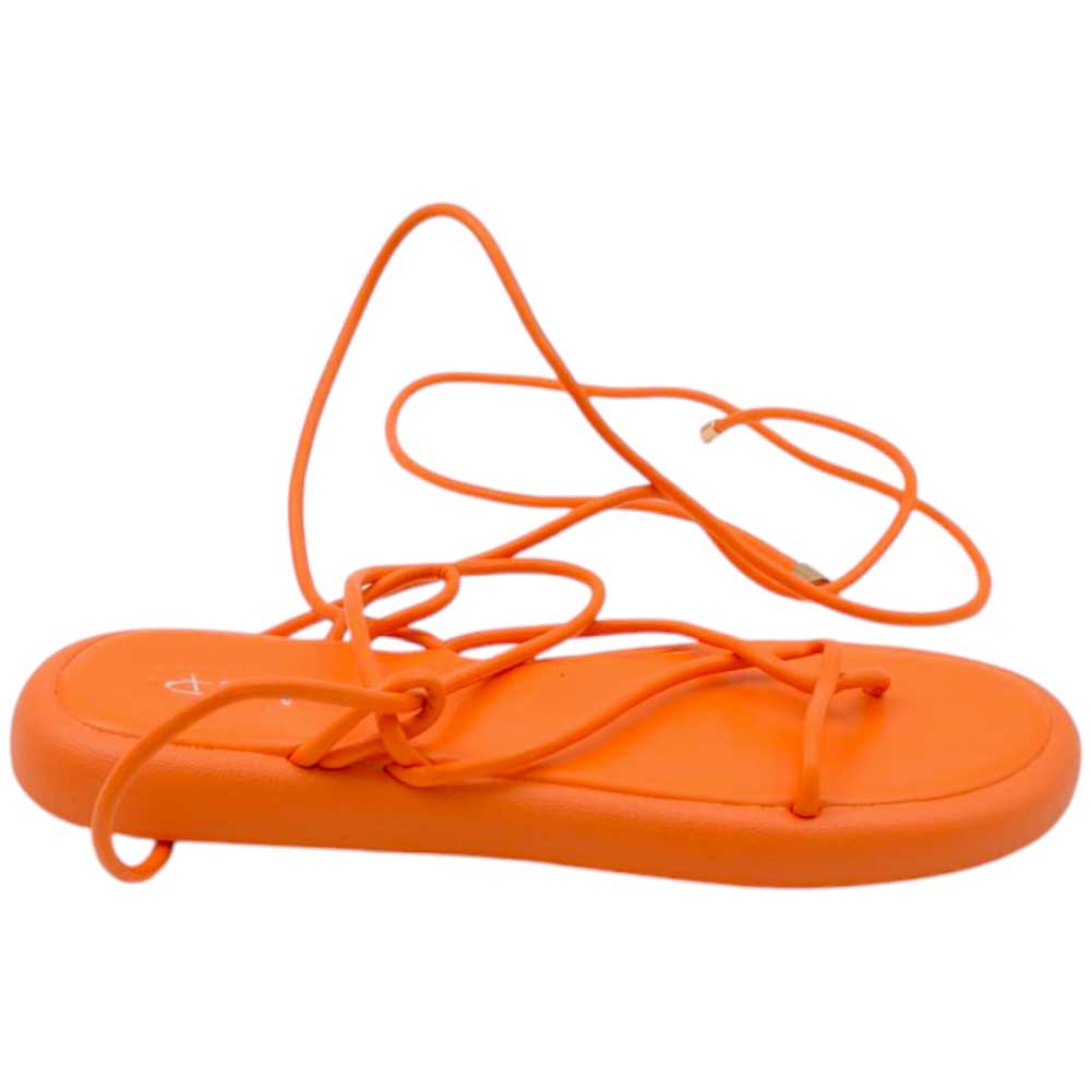 Sandali donna arancione con platform con fasce sottili incrociate e lacci alla schiava al polpaccio moda.