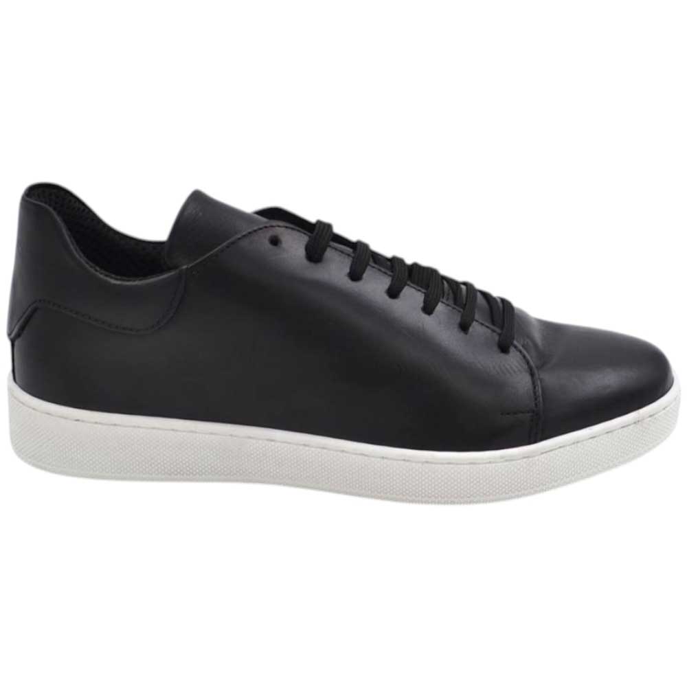 Sneakers uomo 971 bassa in vera pelle opaca nera classico sportivo fondo bianco gomma Basic 2,5 cm.