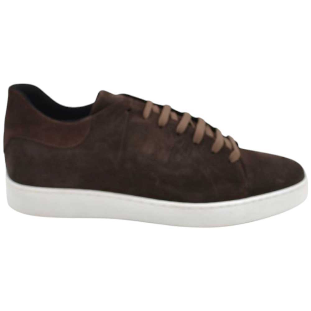 Sneakers uomo 971 bassa in vera pelle scamosciata marrone classico sportivo fondo bianco gomma Basic 2,5 cm.