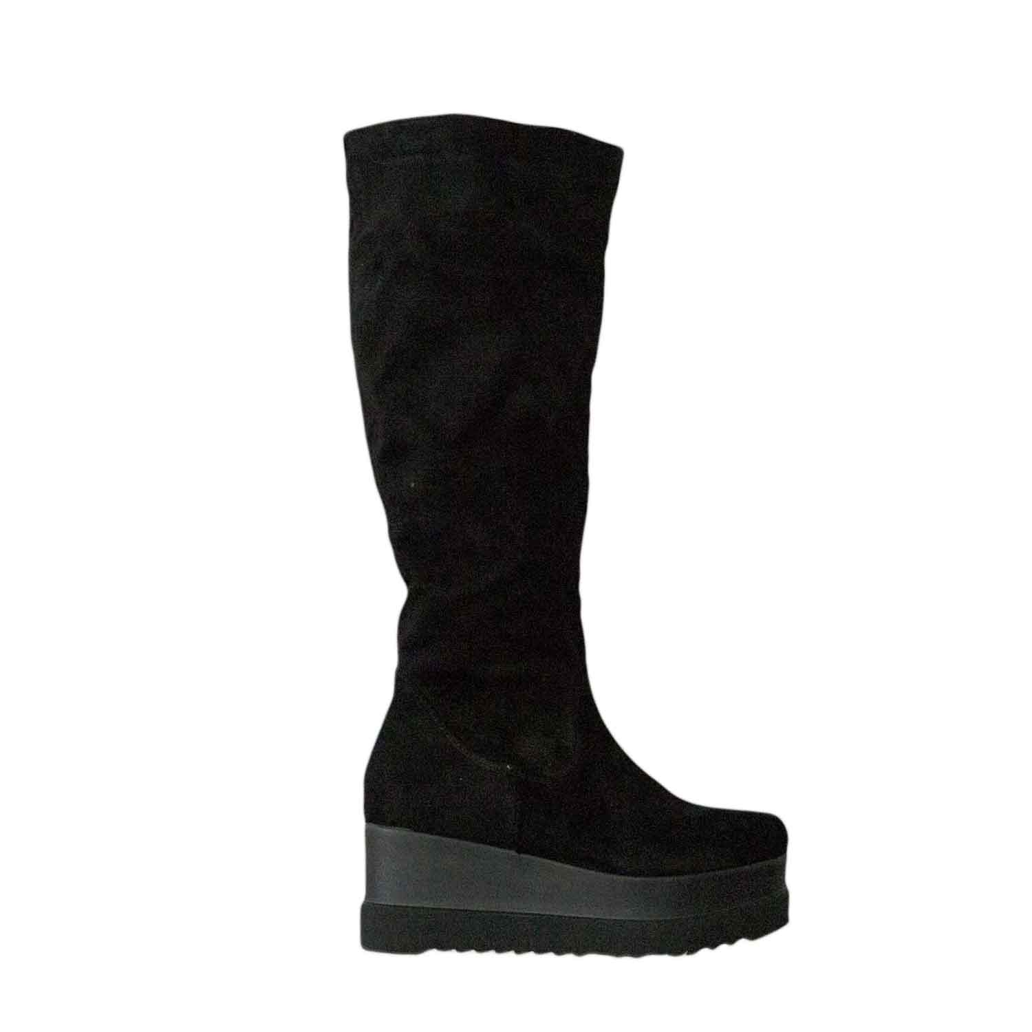 Stivale alto zeppa nero camoscio platform moda donna stivali Malu Shoes