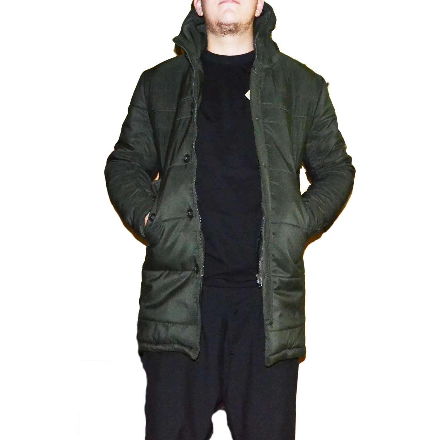 parka verde uomo  bomberino impermeabile con zip e bottoni 