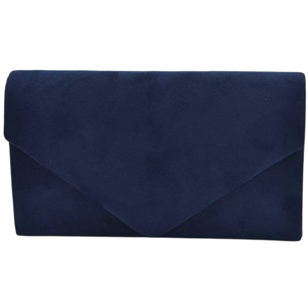 Pochette donna rettangolare a forma portafoglio in camoscio blu catena linea basic made in italy.