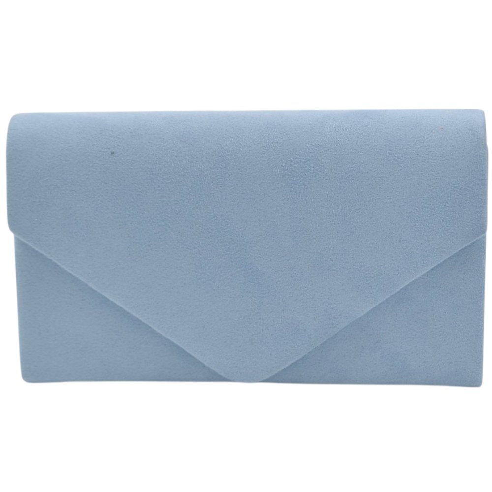 Pochette donna rettangolare a forma portafoglio in camoscio celeste catena linea basic made in italy