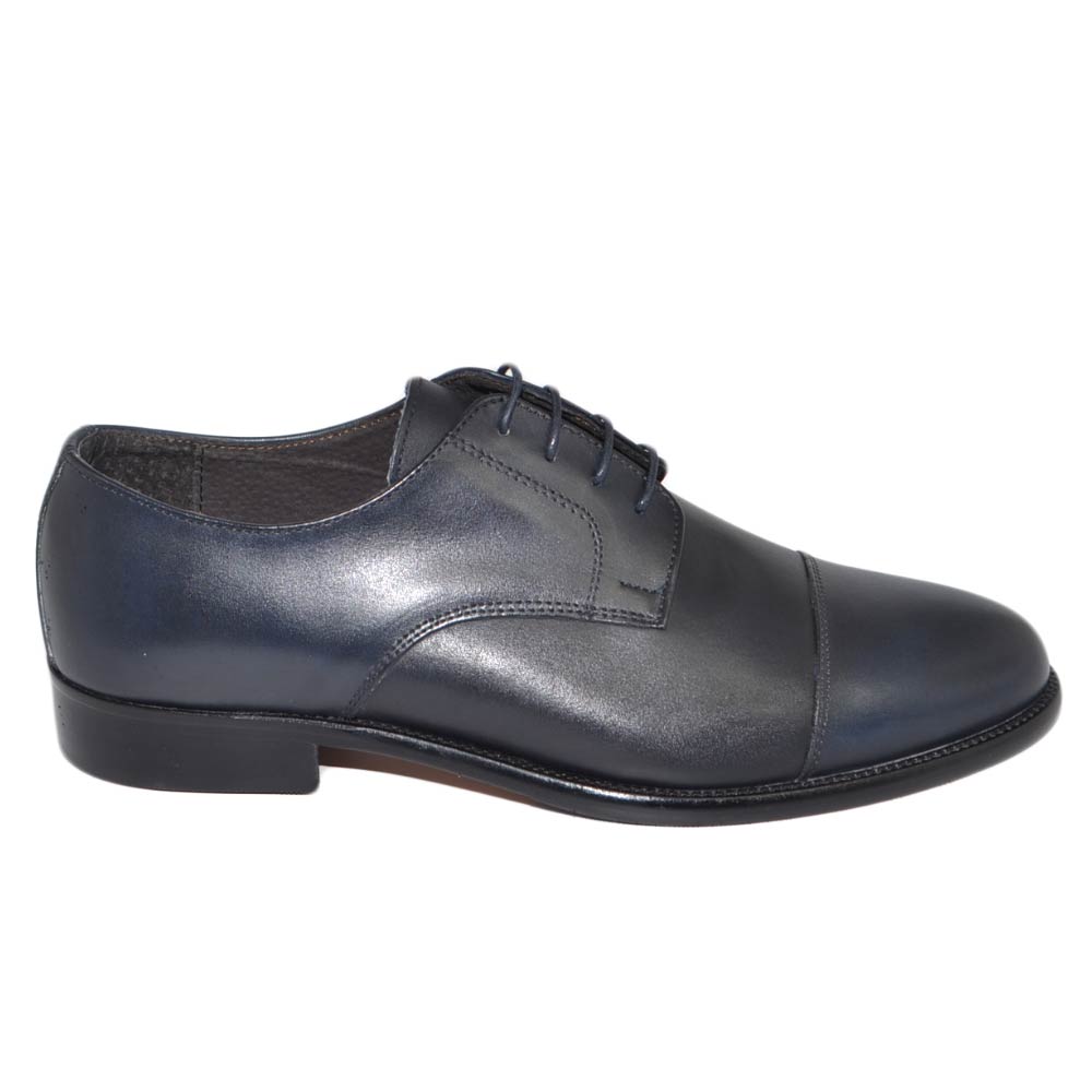 Scarpe uomo stringate mezza punta vera pelle nappa blu made in italy fondo antiscivolo vero cuoio cerimonia elegante