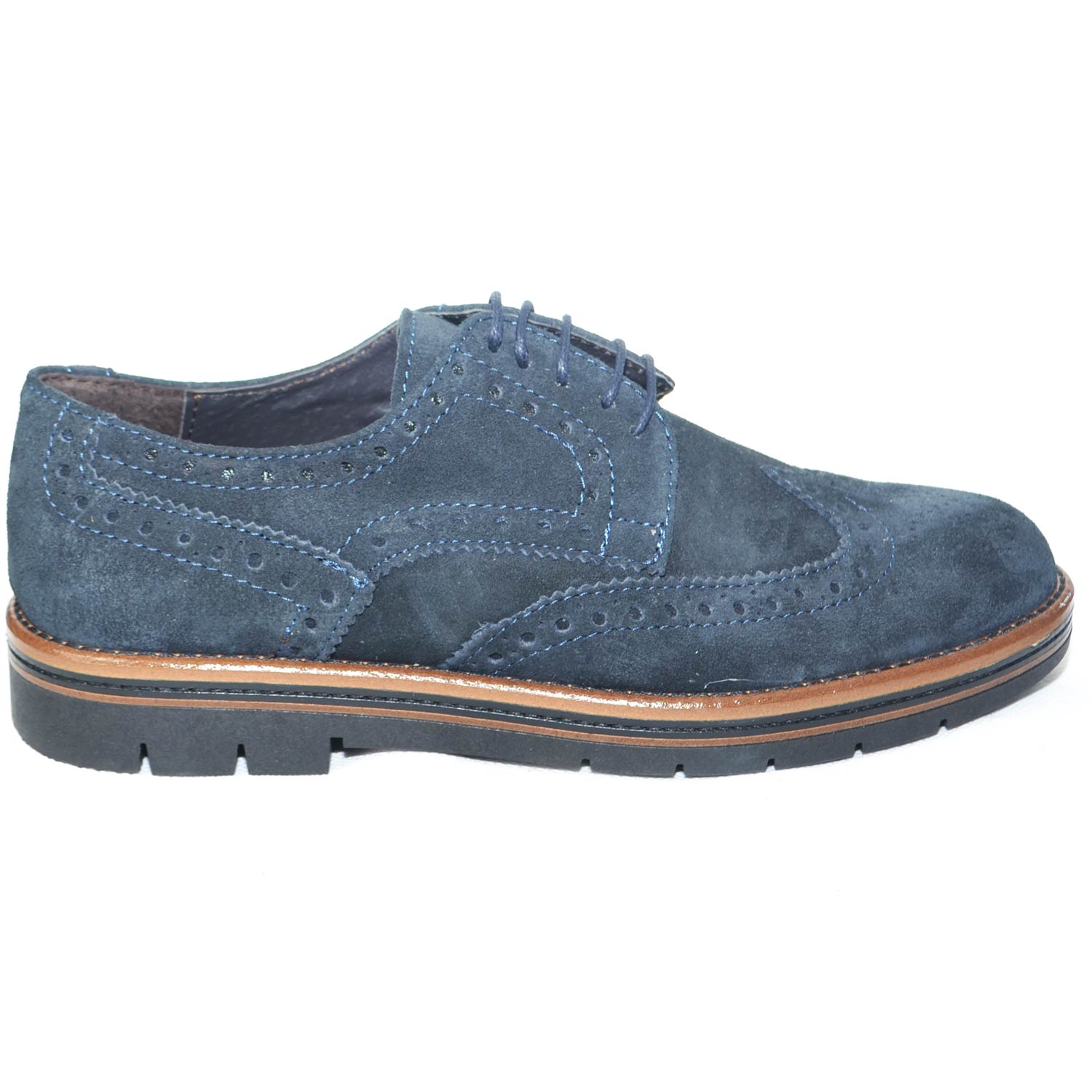 Calzature uomo scarpe francesine stringate uomo blu fondo bicolore antiscivolo made in italy moda comfort