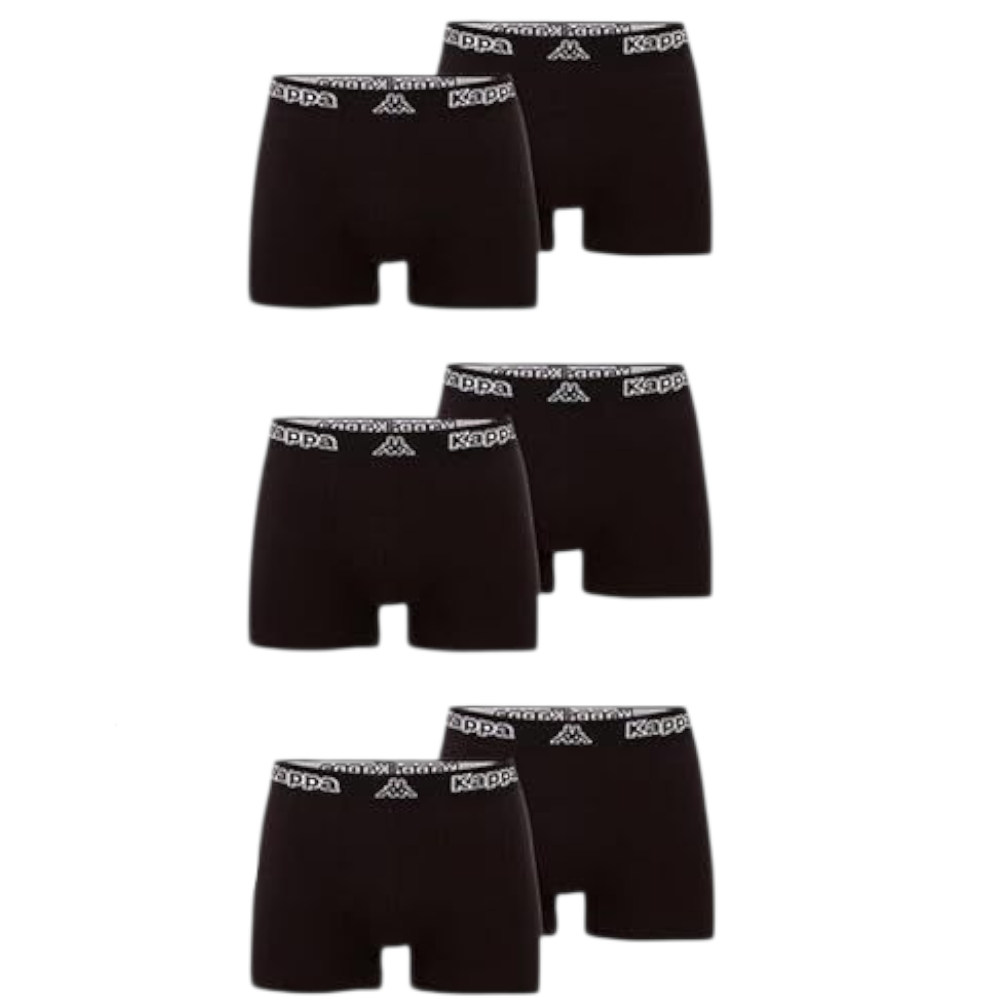 Kappa Boxer Uomo 6 Pezzi Mutande Uomo Attillate in Cotone Elasticizzato Boxer Nero con Fondo Nero.