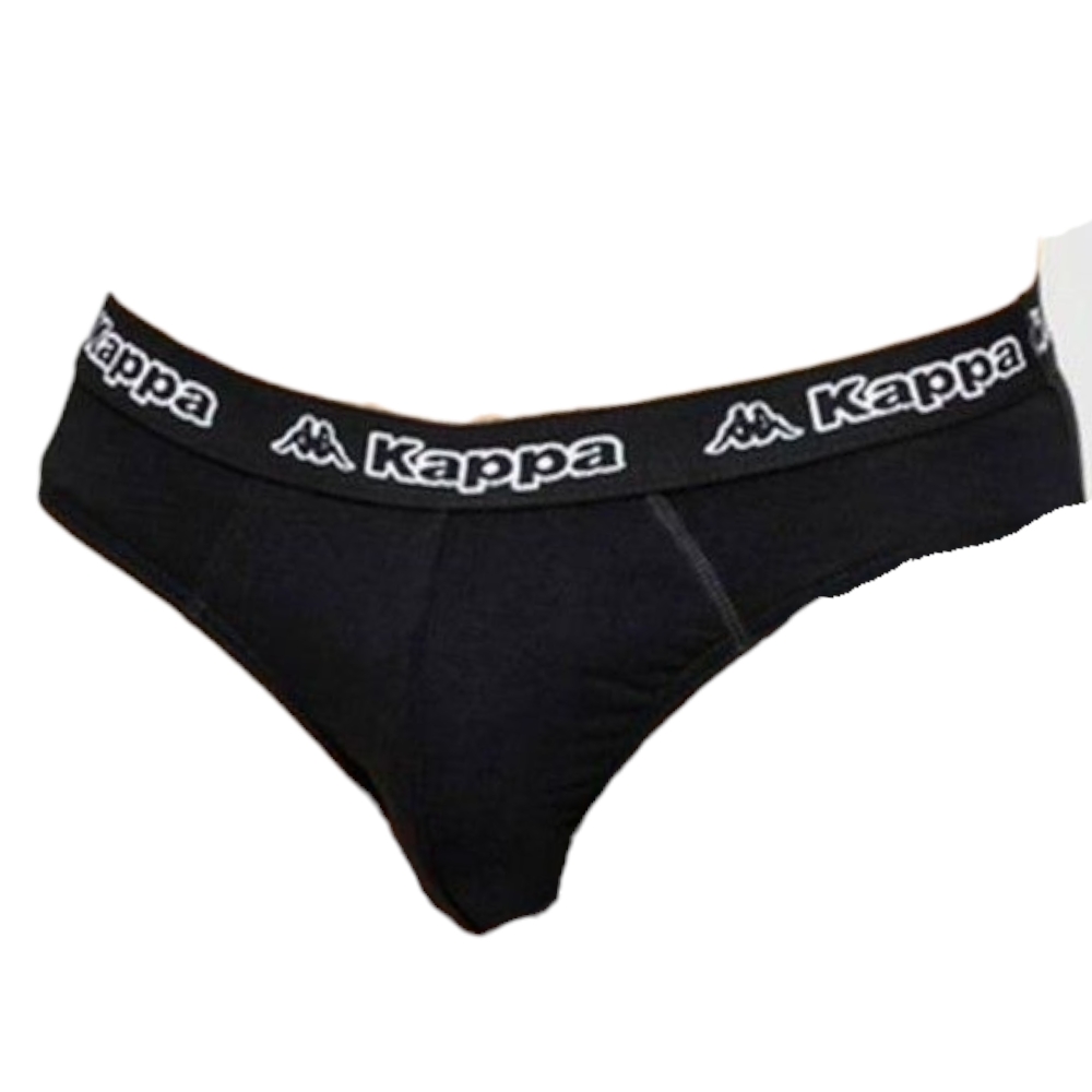 Kappa Slip Uomo 6 Pezzi Mutande Uomo Attillate in Cotone Elasticizzato Nero con elastico Nero.