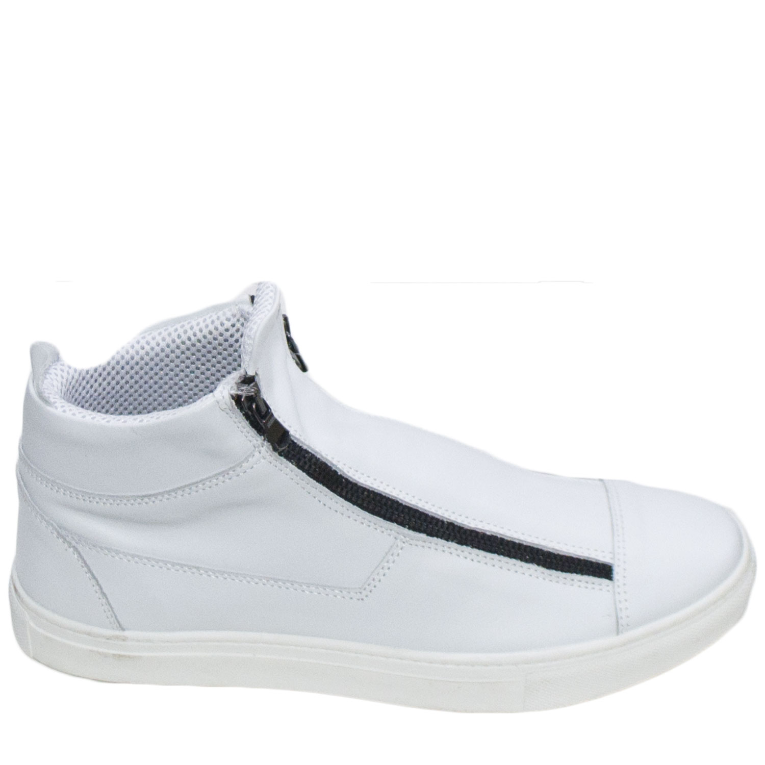 Scarpe uomo sneakers alta bianco vera pelle fondo bianco doppia zip genuine leather