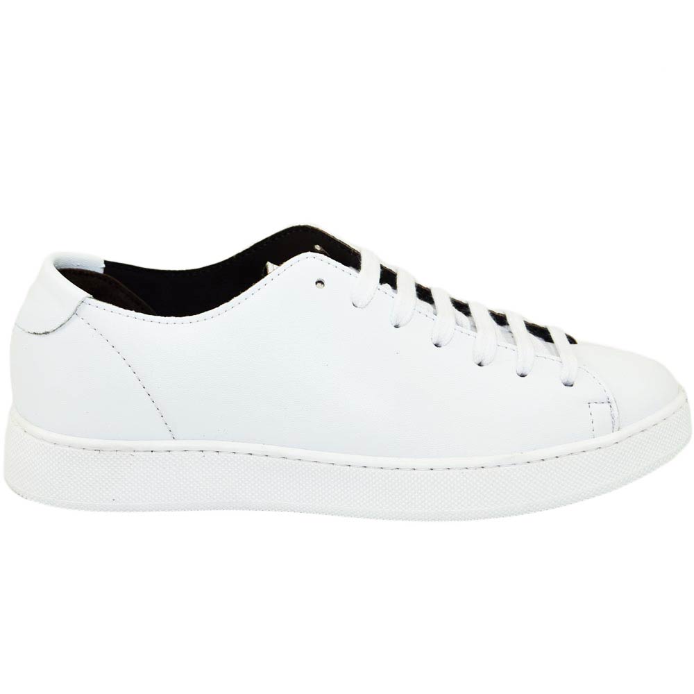 Sneakers bassa uomo in vera pelle di vitello bianco lacci gomma bianca comfort casual made in Italy moda