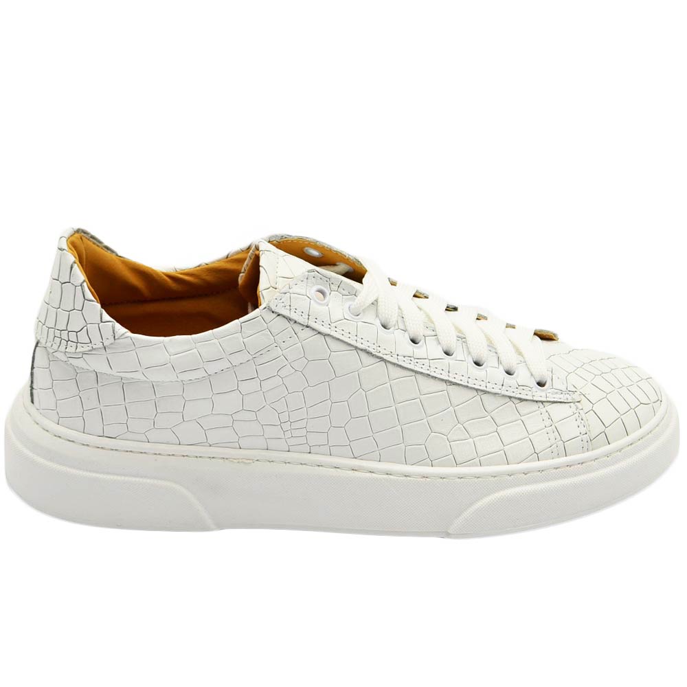 Scarpa sneakers bianca Paul 4190 uomo basic vera pelle cocco lacci comodo fondo in gomma sportiva moda casual.