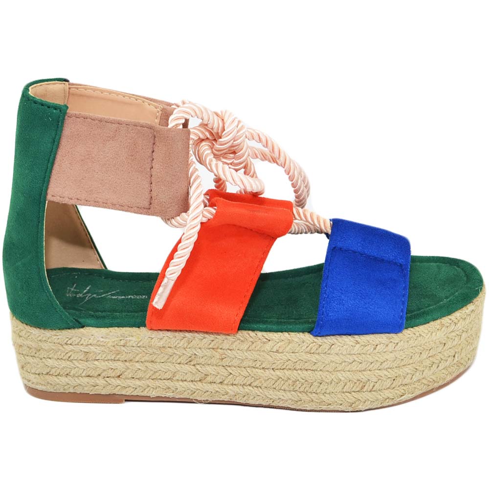 Sandalo basso donna espadrillas con para alta colorati camouflage con cordino incrociato alla schiava estate moda donna 