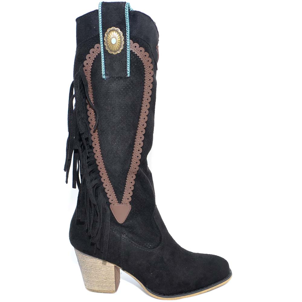 Bottines Western Femme – Franges, Daim Marron, Talon Haut (7,6-10 Cm), Fermeture éclair, Neuves