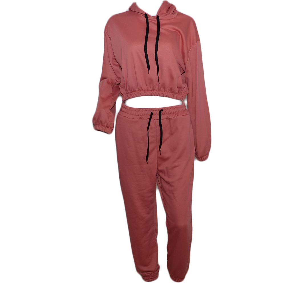 Tuta coordinato donna rosa pantalone jogger elastico in vita e alla caviglia felpa drop con cappuccio moda trend