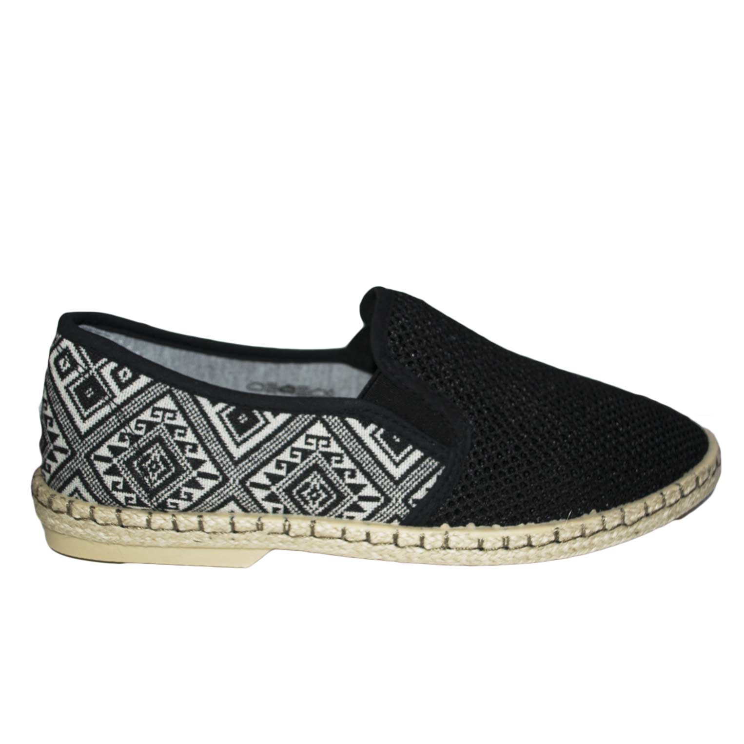Espadrillas uomo art.es054 fantasia nero scarpe tela corda sandali ciabatte da mare