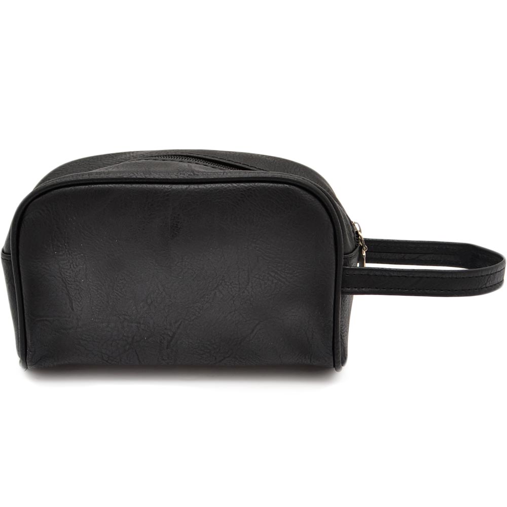 Pochette in ecopelle uomo a mano nero semitonda con zip e chiusura a portafoglio comodo portaoggetti glamour