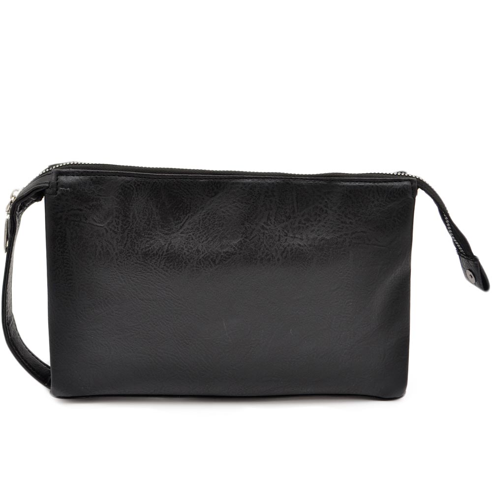 POCHETTE UOMO RETTANGOLARE IN ECOPELLE NERA A MANO CON DOPPIA ZIP COMODO CAPIENTE PORTAOGGETTI 