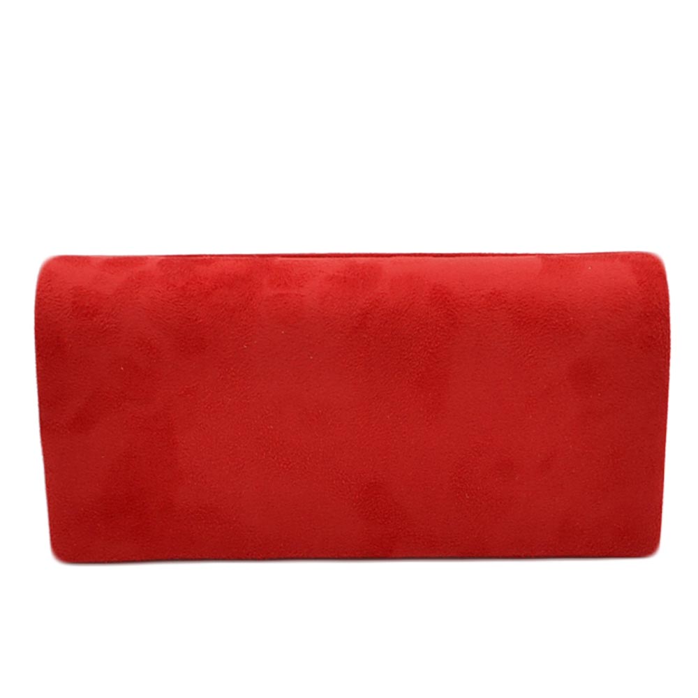 Pochette donna rettangolare a forma portafoglio in camoscio rosso catena linea basic made in italy