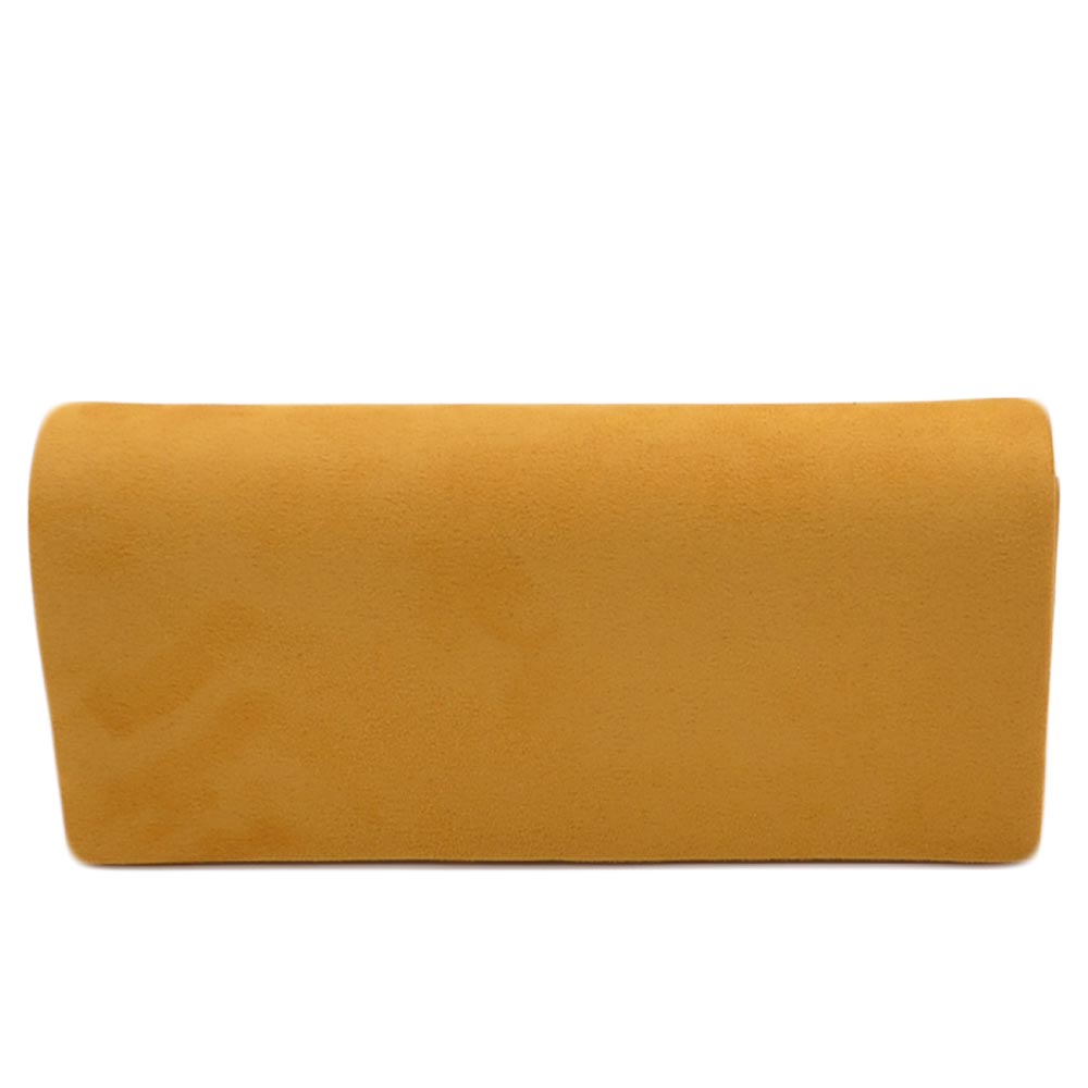 Pochette donna rettangolare a forma portafoglio in camoscio giallo ocra catena linea basic made in italy