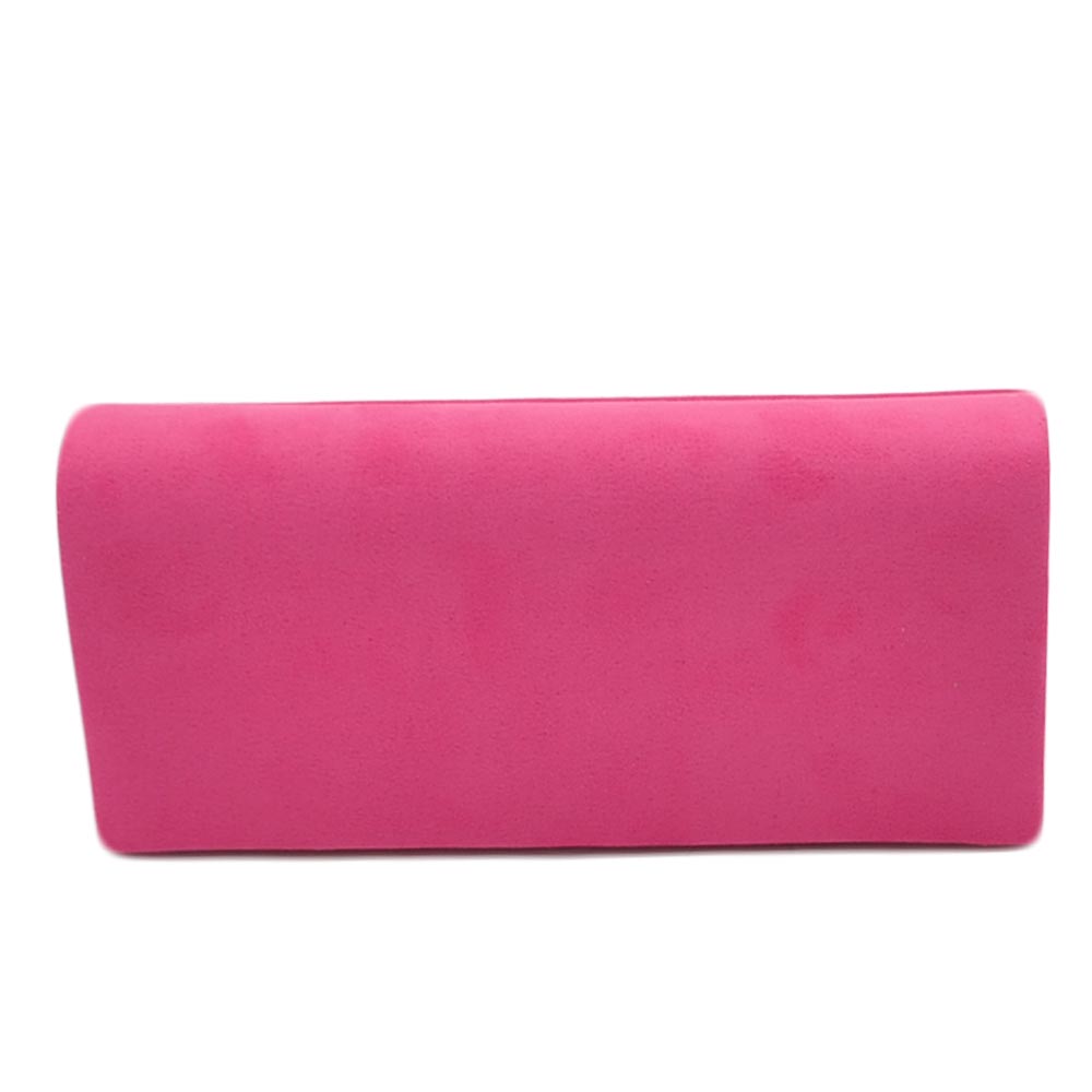 Pochette donna rettangolare a forma portafoglio in camoscio fucsia catena linea basic made in italy