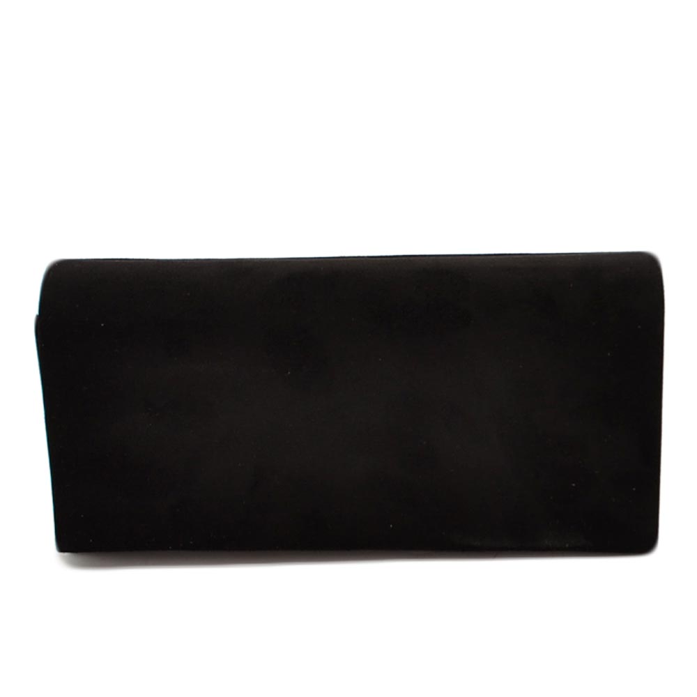 Pochette donna rettangolare a forma portafoglio in camoscio nero catena linea basic made in italy