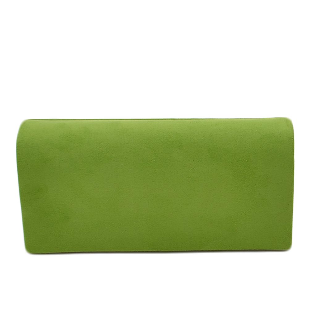 Pochette donna rettangolare a forma portafoglio in camoscio verde acido catena linea basic made in italy