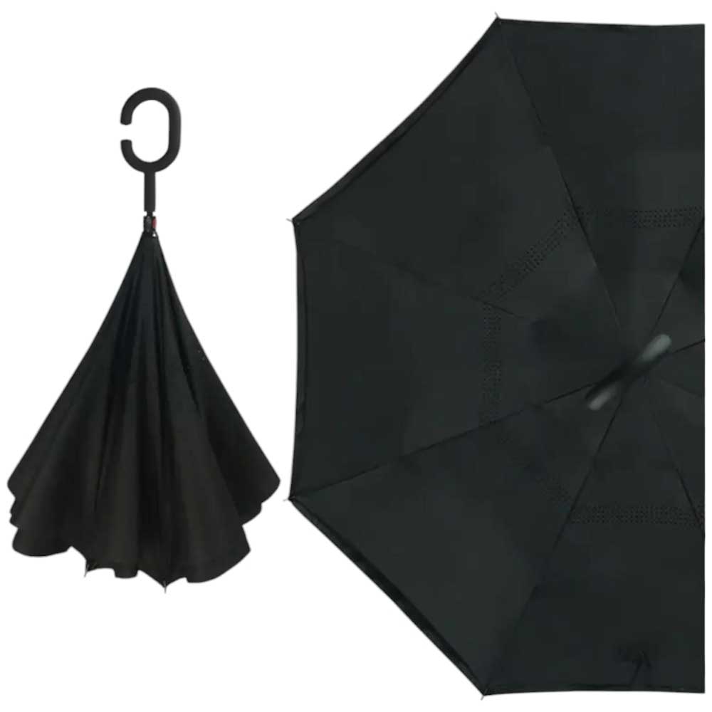 Ombrello invertito doppio strato antivento nero Manico a Forma di C Ribaltabile Inverso Anti UV Automatico auto Viaggi