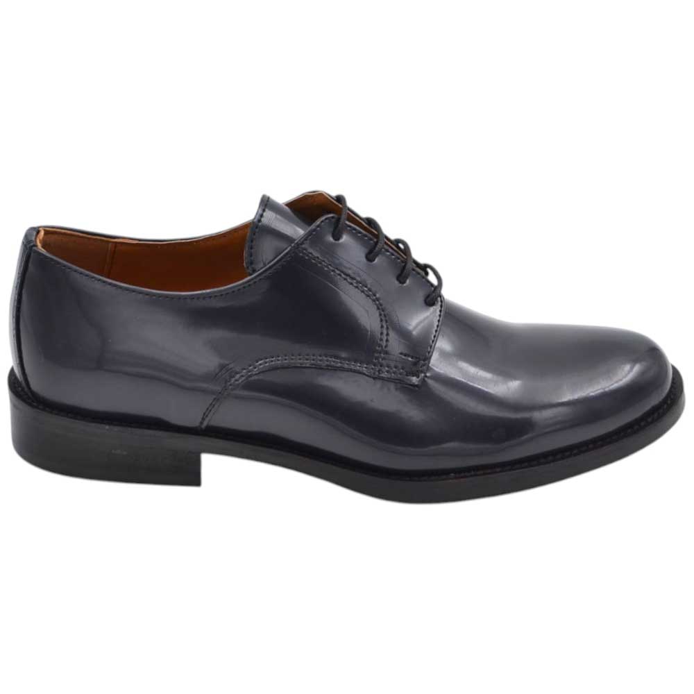 Scarpe uomo stringate vera pelle abrasiva blu fondo classico vero cuoio con antiscivolo moda elegante.