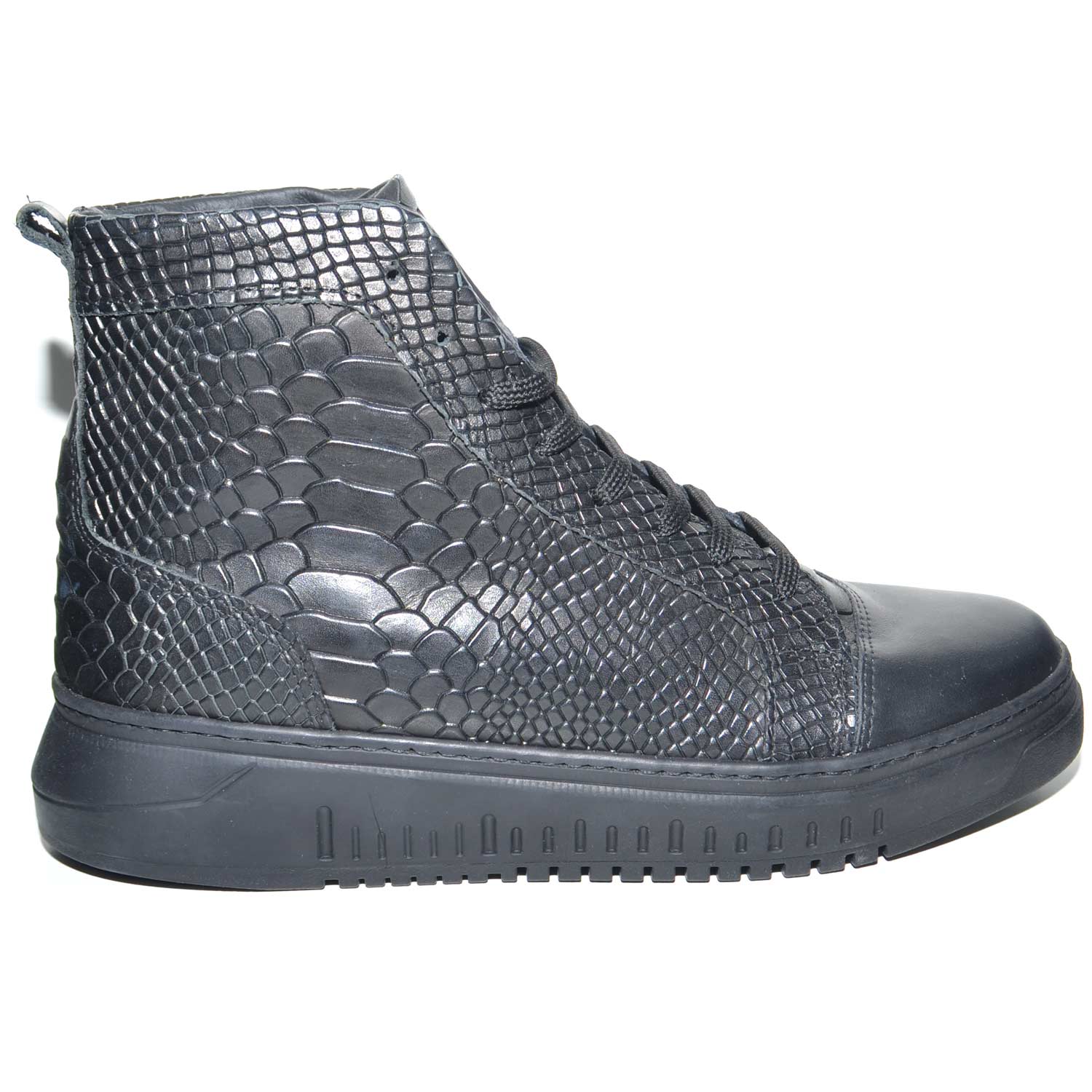 Sneakers uomo alta in vera pelle nera stampa fondo doppio army nero, lacci  a chiusura rapida made in italy uomo sneakers alta Malu Shoes | MaluShoes