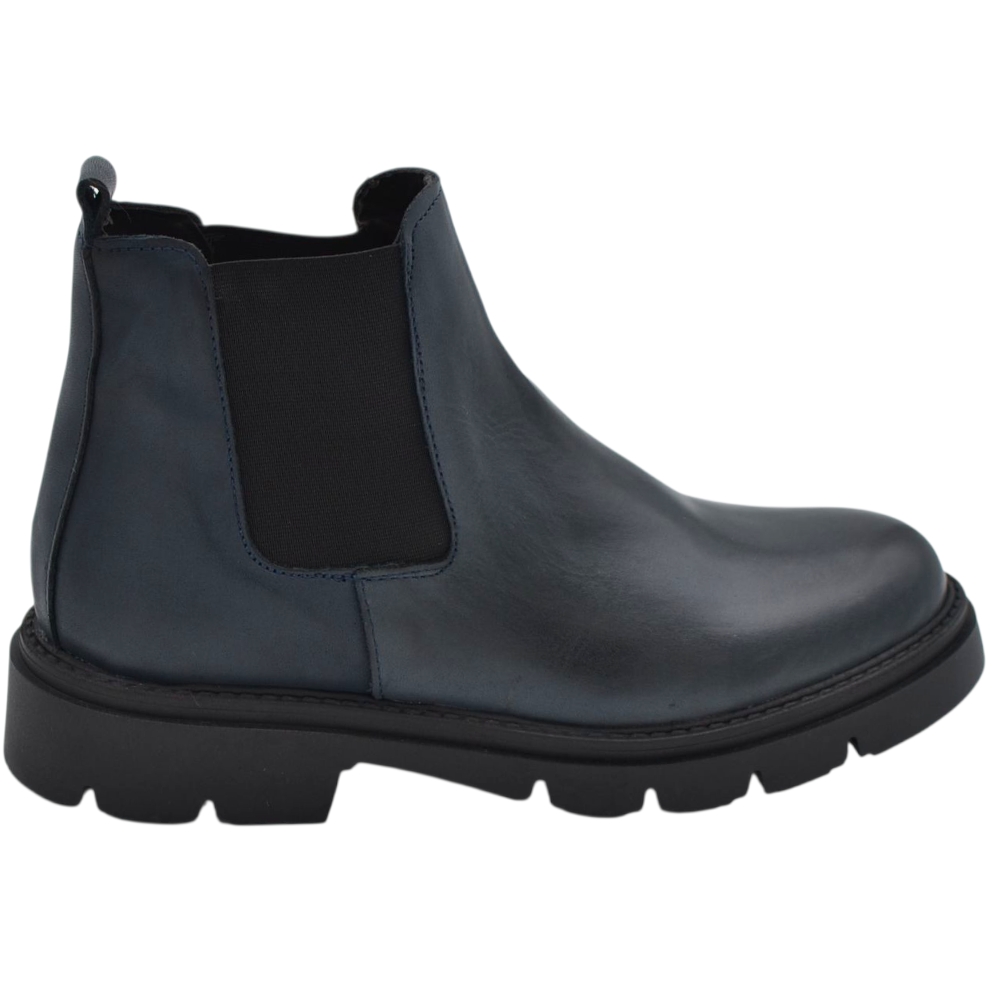 Beatles uomo stivaletto elastico vera pelle blu alto fondo roccia gomma made in italy handmade.