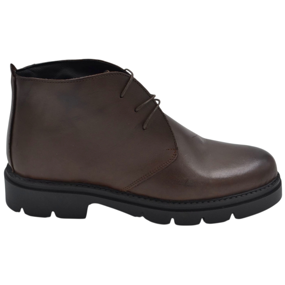 Scarpe uomo polacchini marrone spazzolato in vera pelle di nappa business fondo gomma roccia alto