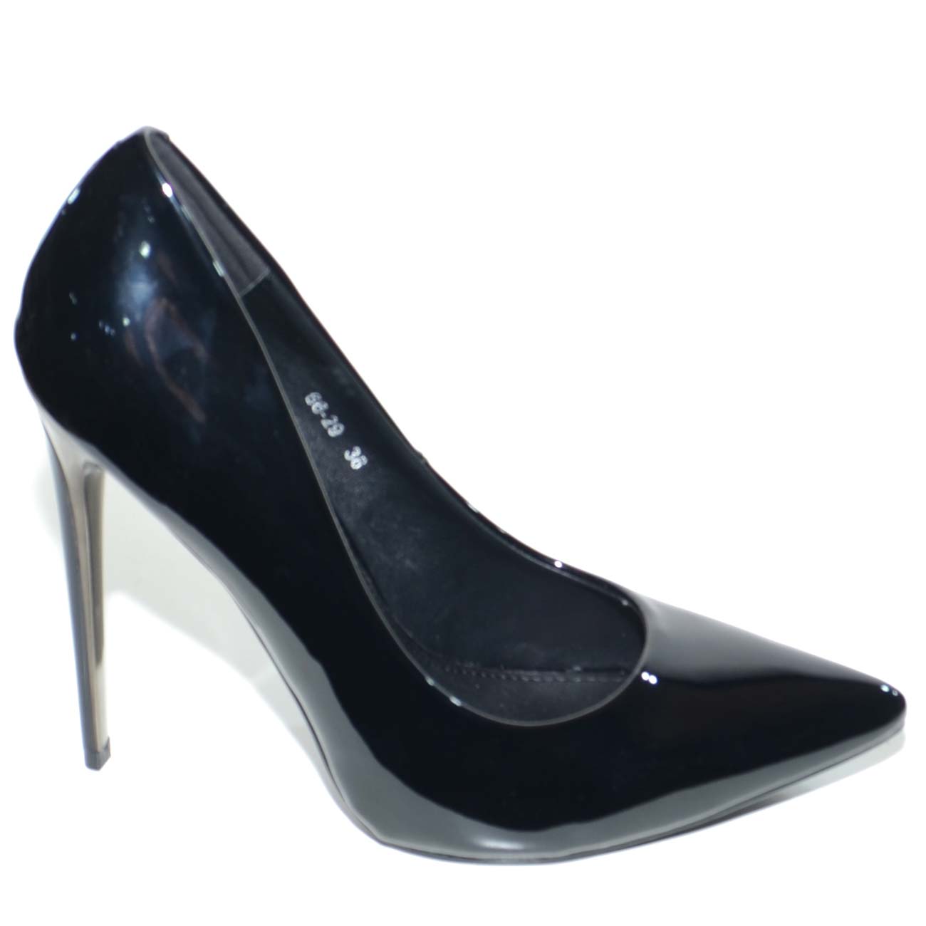 DECOLLETE DONNA NERO lucido LINEA luxury vernice NERO TACCO A SPILLO 12 CM con applicazioni argento