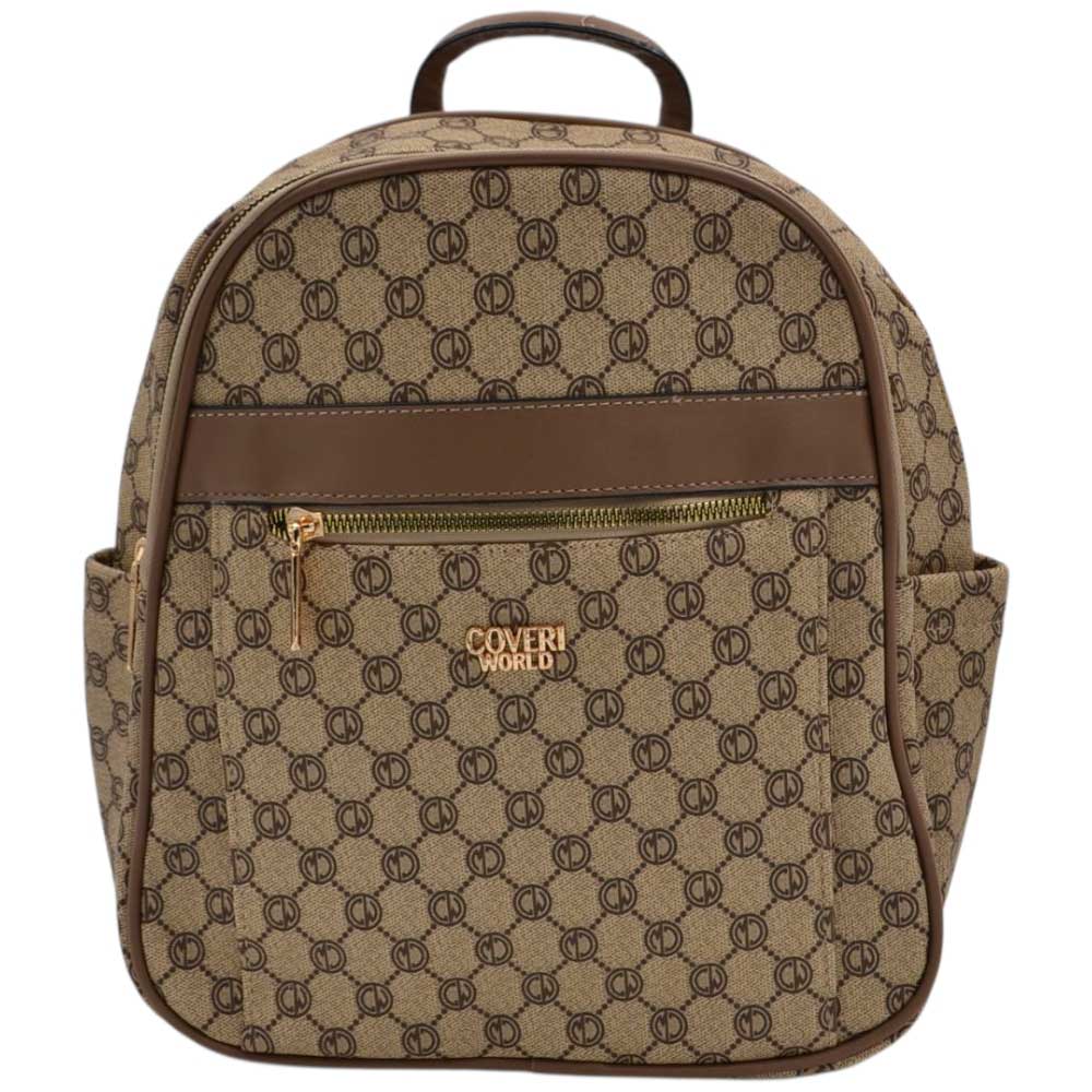 Zaino donna firmato coveri beige tortora con fantasia monogramma cerniere dorate bretelle tracolla loggate