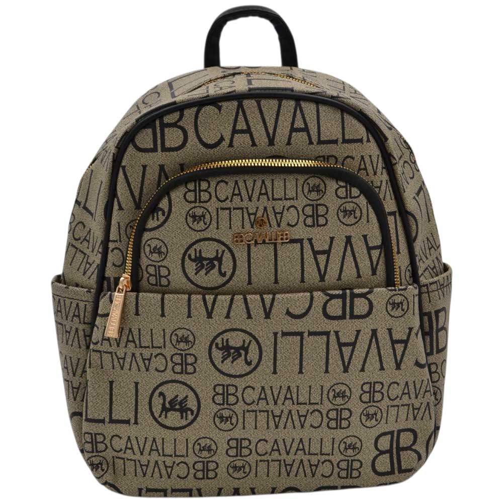 Zaino donna firmato Cavalli neutro con multilogo nero cerniere dorate varie tasche