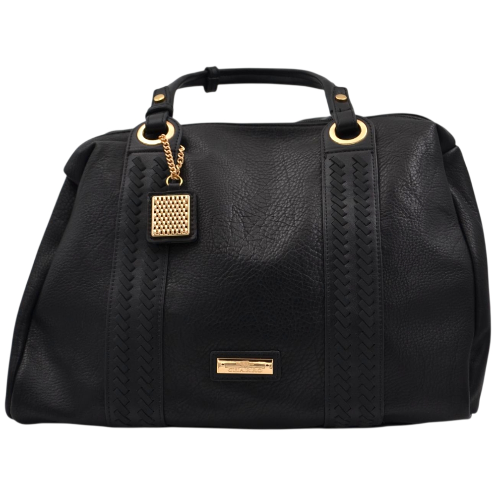 Borsa morbida donna firmata charro nero a spalla bauletto con accessorio frangia e zip dorate.